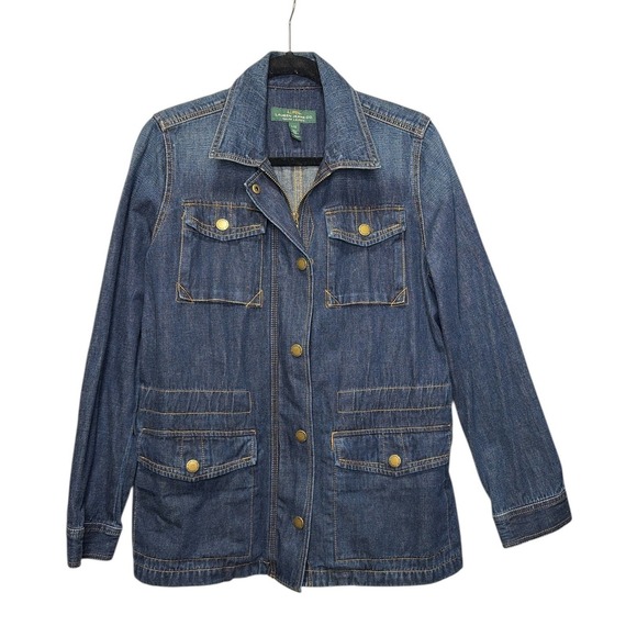 Lauren Jeans Co Ralph Lauren Denim Utility Jacket Women's L G Blue Wash - Picture 3 of 7